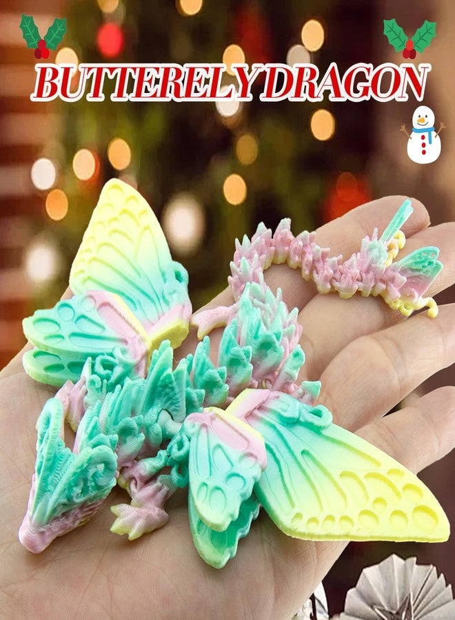 DEFORAGE 3D Printed Rainbow Colored Butterfly Dragon Statue, 6.5 Inch Articulated Crystal Dragon Mythical Beast Ornament, Home Office Decor - Image 3